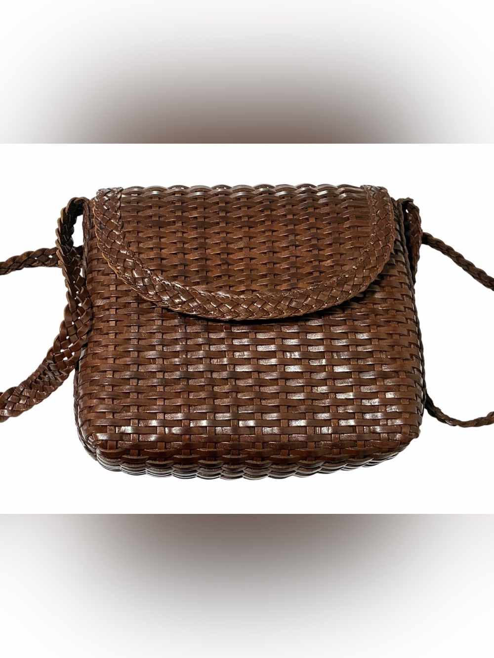 Saks Fifth Avenue Vintage Purse Woven Leather Crossbody Brown Bag Boho Brazil - Picture 3 of 9